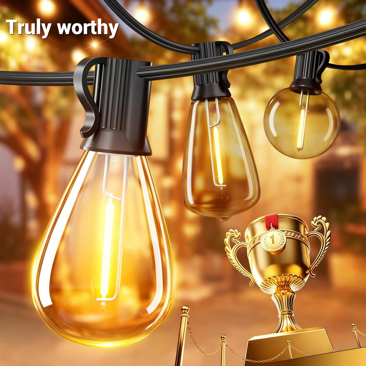 200FT LED Outdoor String Lights with 60+2 Edison Shatterproof Waterproof Bulbs (200FT)