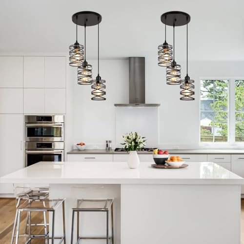 Black 3 Lights Cluster Pendant Light for Kitchen Island (Black Clear Glass / 3 Light)
