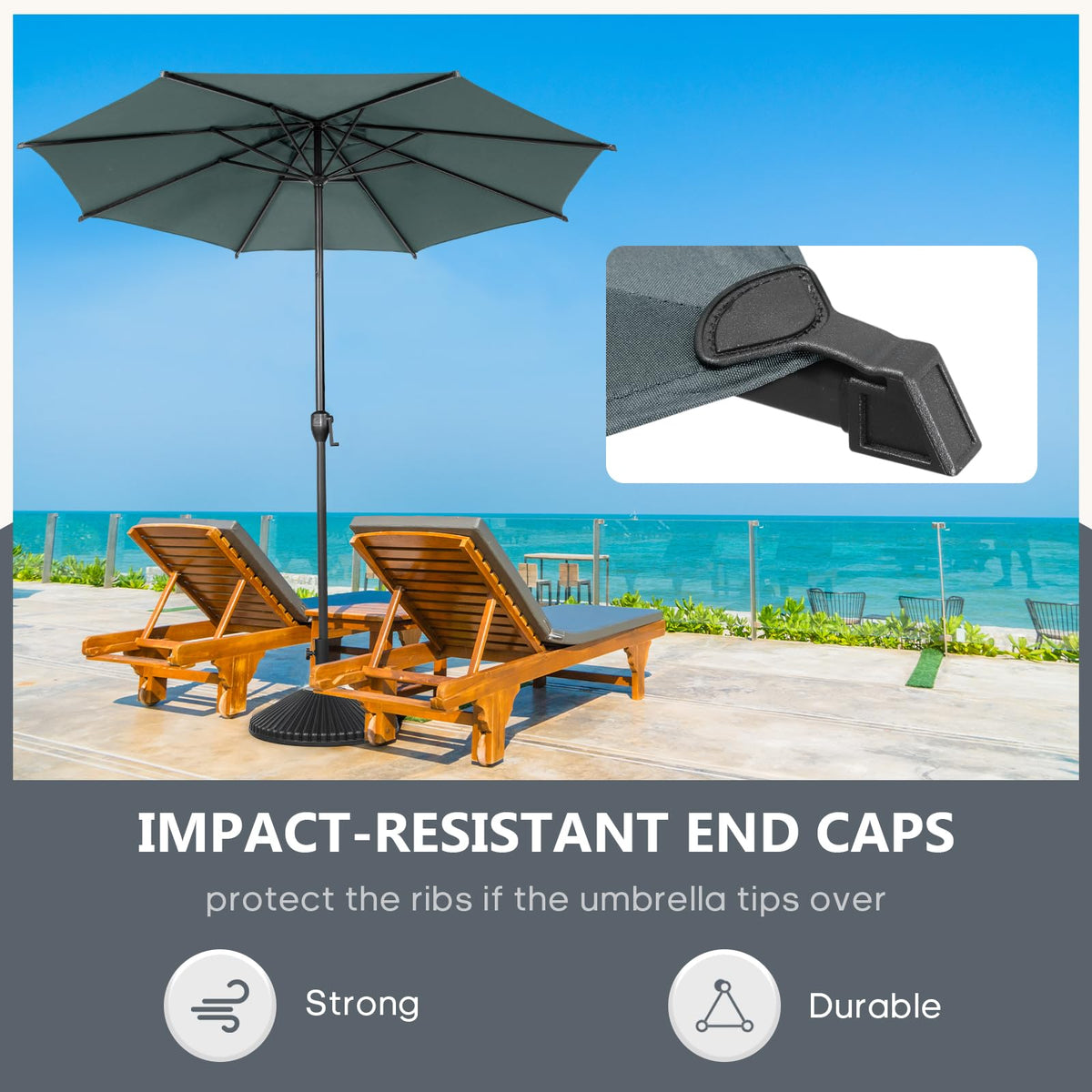 11FT Lyon Outdoor Patio Umbrella Outdoor Table Umbrella with Push Button Tilt and Crank Market Umbrella 8 Sturdy Ribs UV Protection Waterproof for Garden Deck Backyard Pool Grey (11 FT(8 Ribs) / Grey)