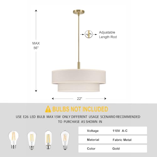 5 Light 22" Cream Fabric Shade Hanging Brushed Nickel Farmhouse Pendant Light (Brushed Nickel Pendant Light / 22")