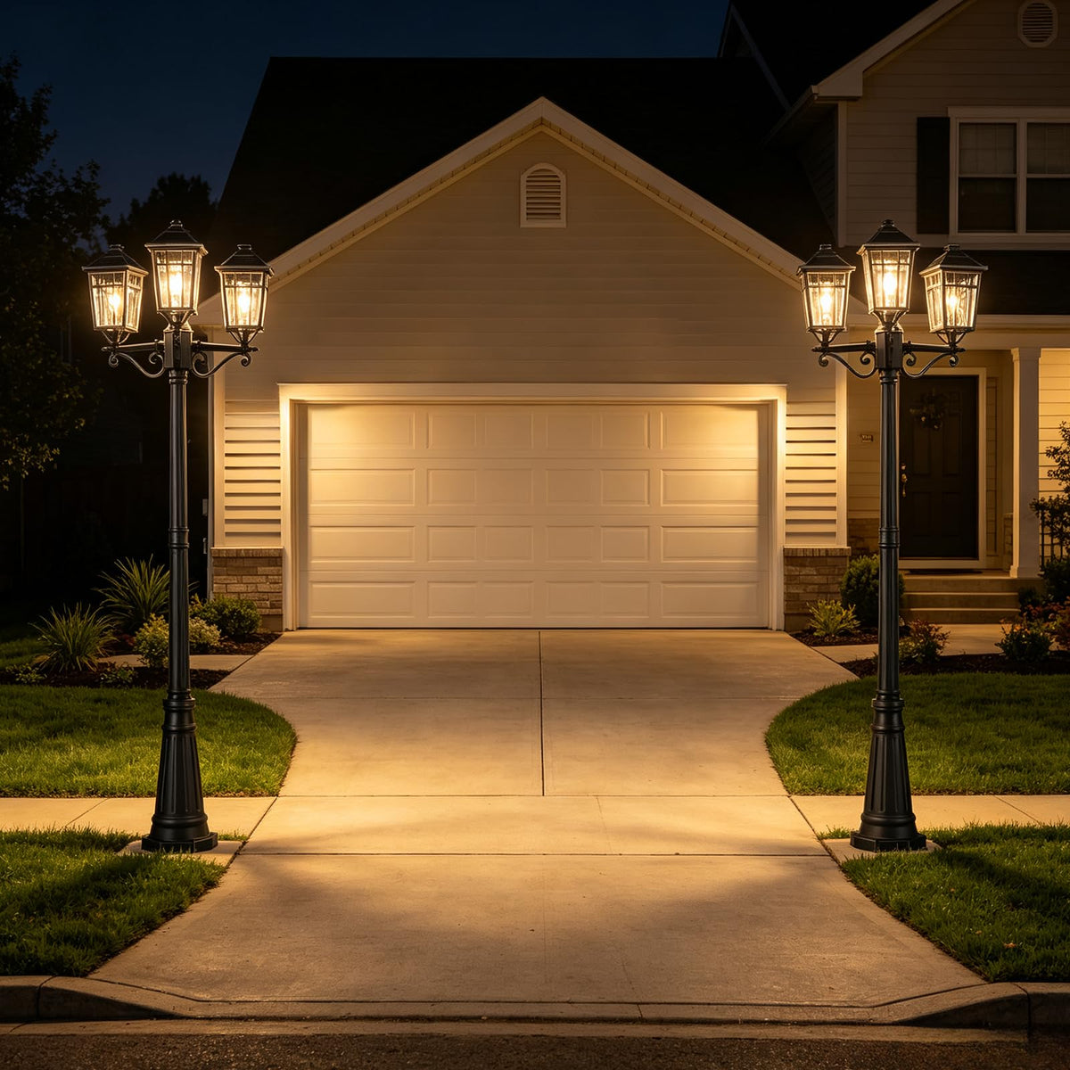 Solar Outdoor Lamp Post with 3 (Black / 3-Head-1Pack-Dusk to Dawn)