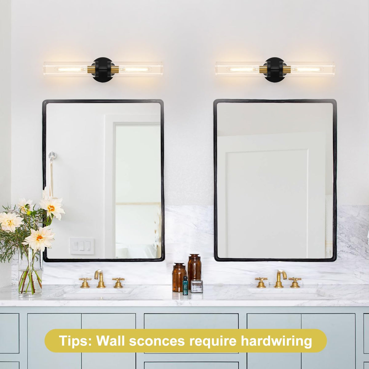 Hardwired Wall Sconces Set of Two (Black and Gold / Hardwired-22 Inch-2PC)