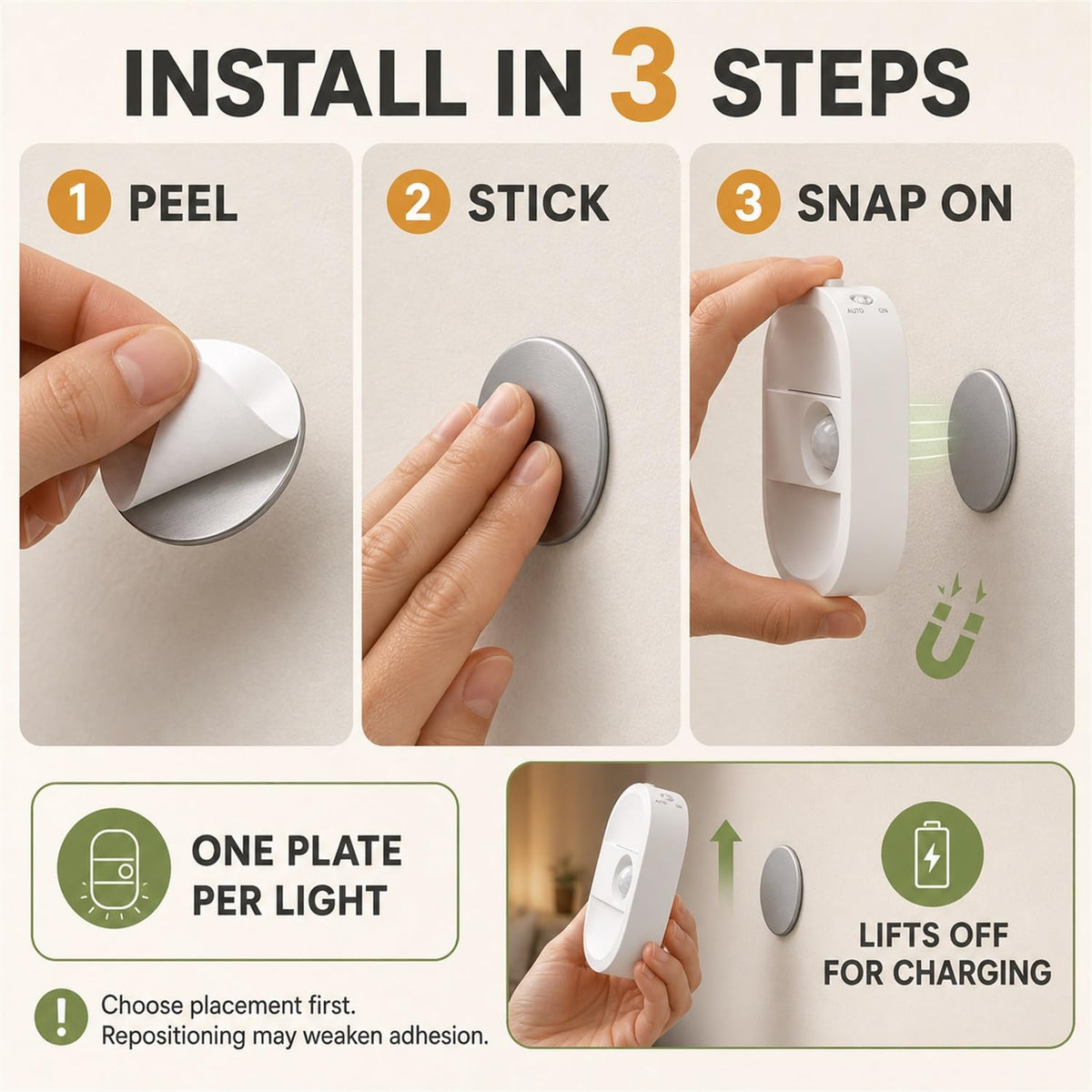 Motion Sensor Light Indoor (White / 4 Pack)