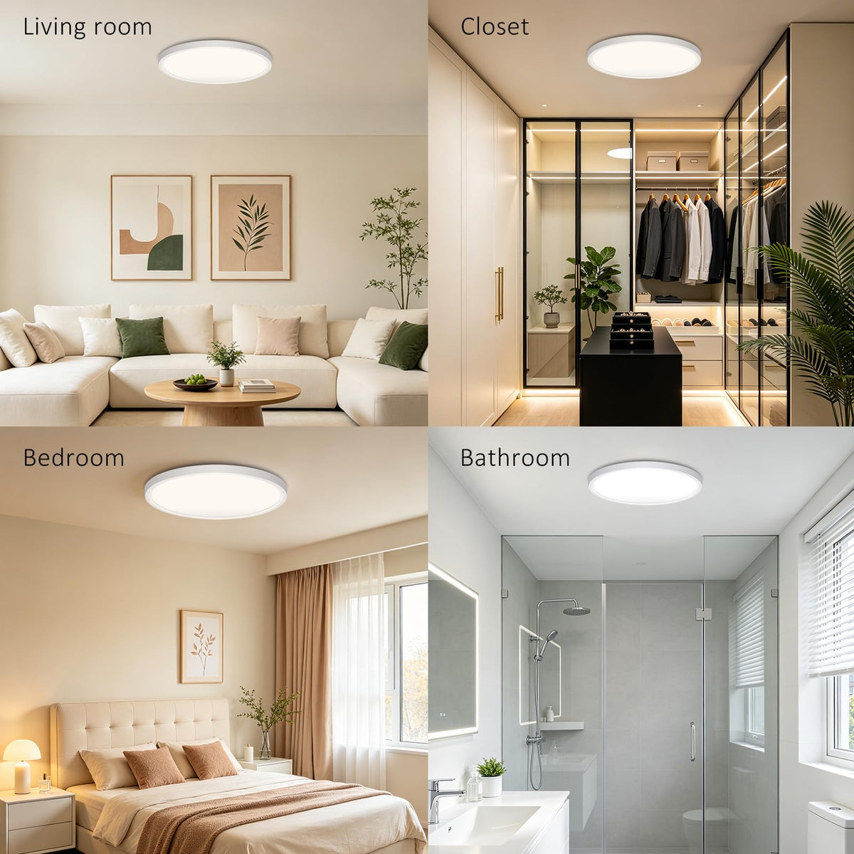 LED Flush Mount Ceiling Light 15in Thin 3CCT White Wired (15Inch-1 Pack / White)