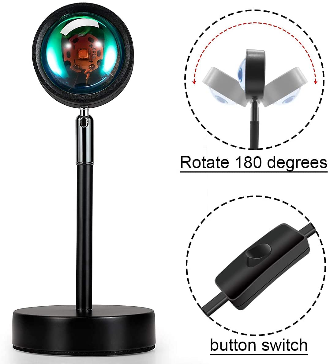 Sunset Lamp Projection Rotation Rainbow Projection Lamp Led Romantic Visual Led Light Network Red Light with USB Modern Floor Stand Night Light Living Room Bedroom Décor (Sky Blue)