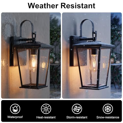Outdoor Wall Lights Fixtures Lantern Frame 16 1 (Black-16.1in 1PCS / Non Dusk to Dawn)