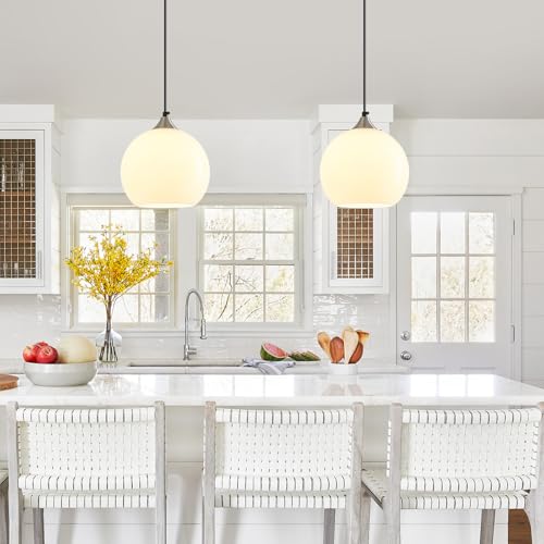 White Pendant Lights Kitchen Island 1 Pack (Milky White / M - 7.87 in)