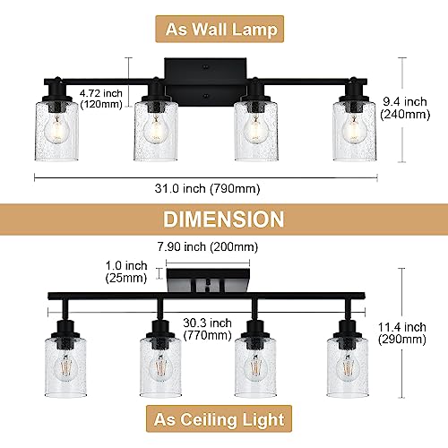 4 Light Track Lighting Kit Bathroom Wall Light Fixtures (Black / 4-Light)
