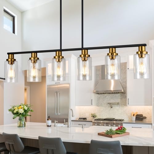 Island Light for Kitchen (6-Light / Black & Gold)