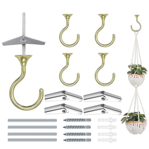Heavy Duty Ceiling Hooks for Hanging Plants 4 Pack (Gold)
