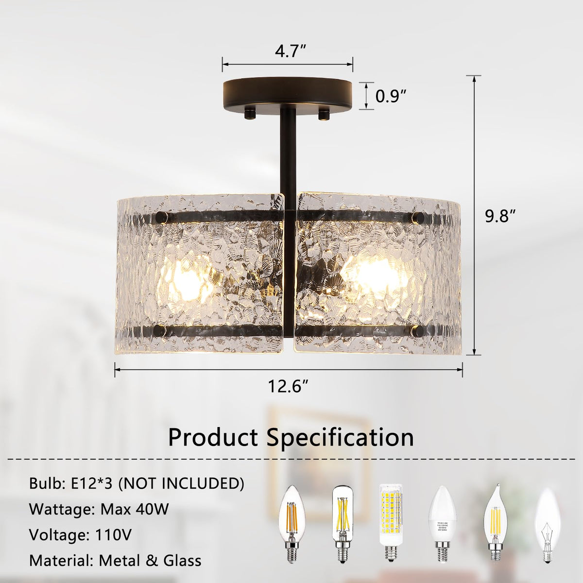 Black Semi Flush Mount Ceiling Light (Black)