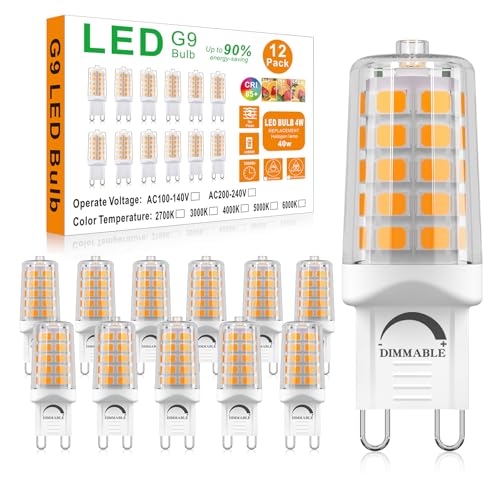 Dimmable G9 LED Bulb 4W T4 2700K Soft Warm White 12Pack 120V