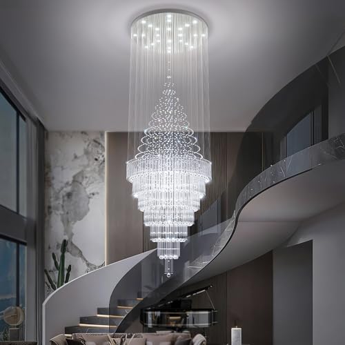 D59''X H120'' Extra Large Chandeliers for High Ceilings Crystal Raindrop Chandeliers Large Villa Chandelier Entrance Foyer Ceiling Light LED Dimmable 2700K (Silver / D59"X H120")