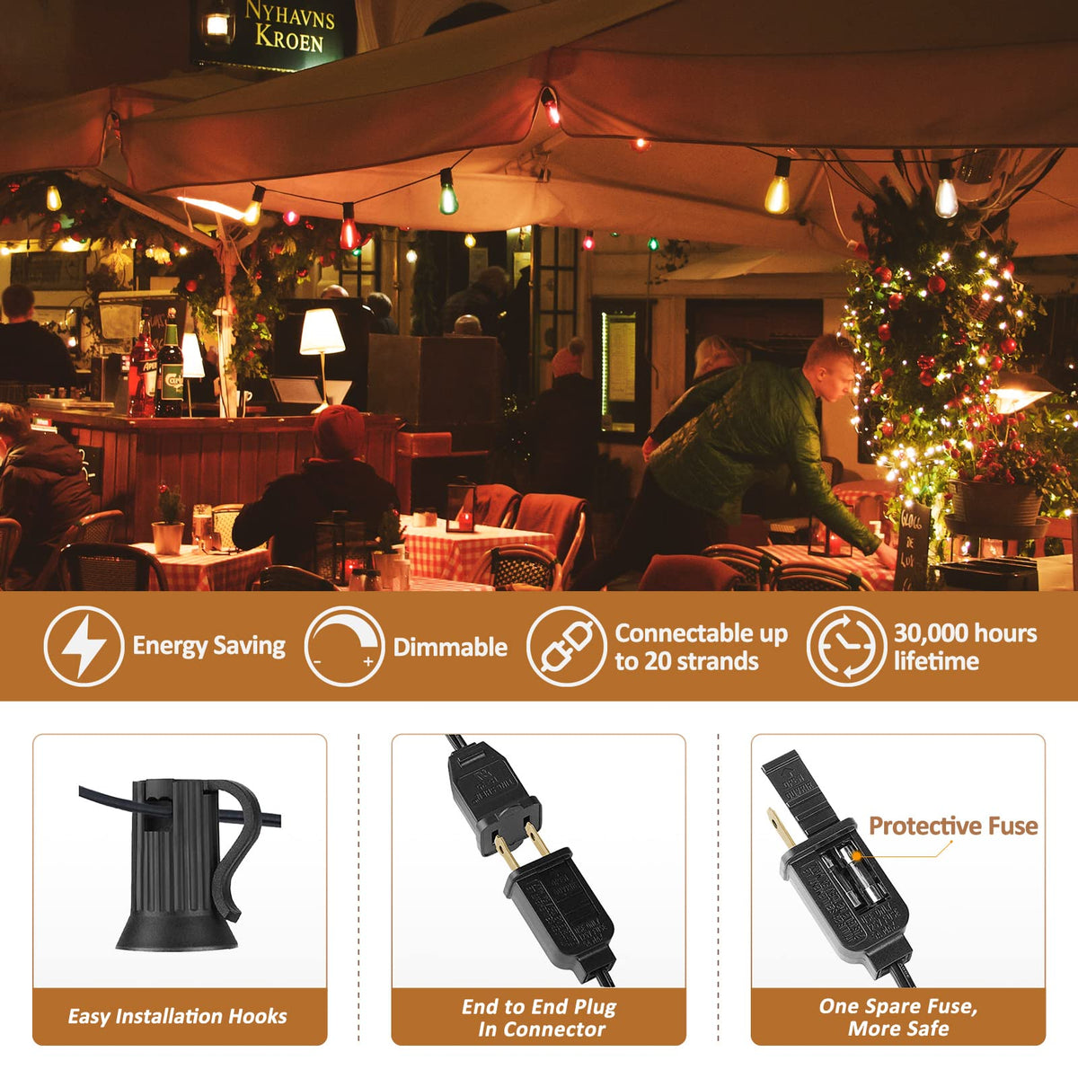Colored Outdoor String Lights 100Ft LED Multicolor Patio Lights with 55pcs ST38 Colorful Shatterproof Bulbs Rainbow String Lights for Bistro Christmas (ST38-Multicolor-2700K / 100FT 50 Bulbs)