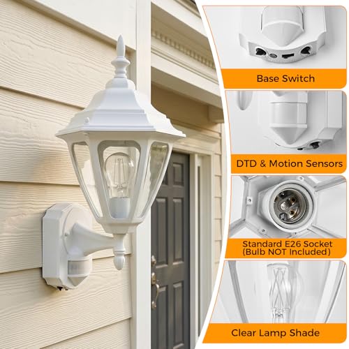 18.5"Large Outdoor Motion Sensor Porch Light Dusk to Dawn Wall Light White (White / Large - 1 Pack)