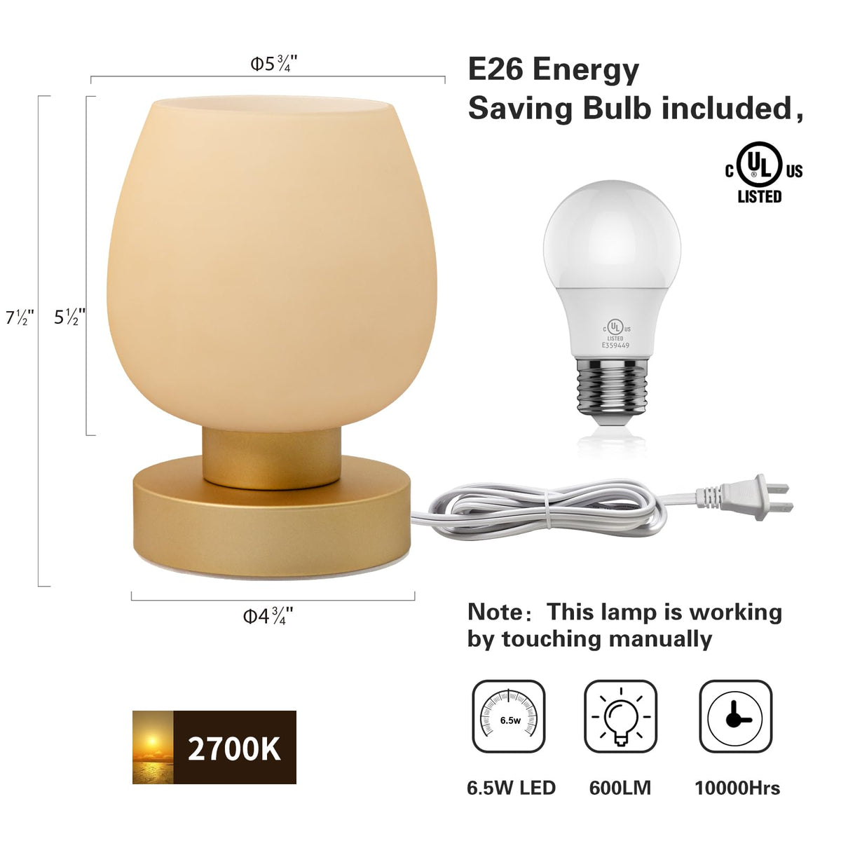 Touch Bedside Table Lamp Set of 2 (desert titanium (No USB) / 2-Pack)