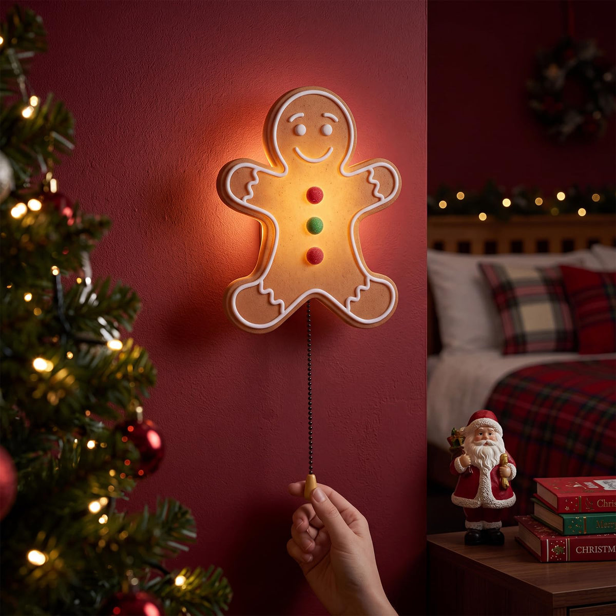 Gingerbread Man Christmas Night Light Wall Lamp Nursery Lighting (Gingerbread Man)