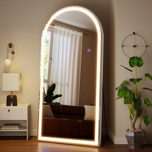 71"x32" Large LED Arched Mirror Full Length with Dimmable Lights (White / 71"L x 32"W)