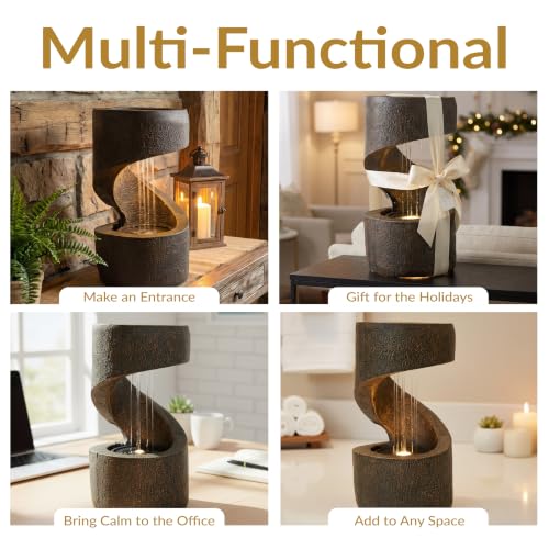 Sunnydaze 14" Winding Showers Tabletop Fountain with LED Lights (Brown)