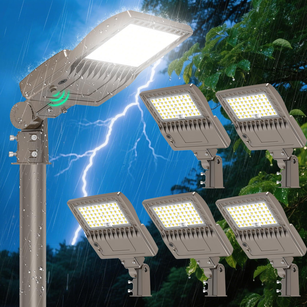 6Pack 200W LED Parking Lot Light with Photocell Adjustable Power 30000LM UL Listed LED Shoebox Light IP65 5000K Outdoor Commercial Area Street Lighting (200W)