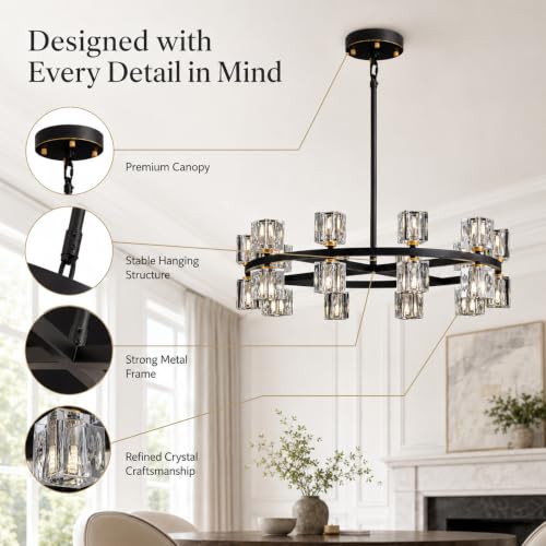Crystal Chandelier for Dining Room (Black+gold(20lights）)