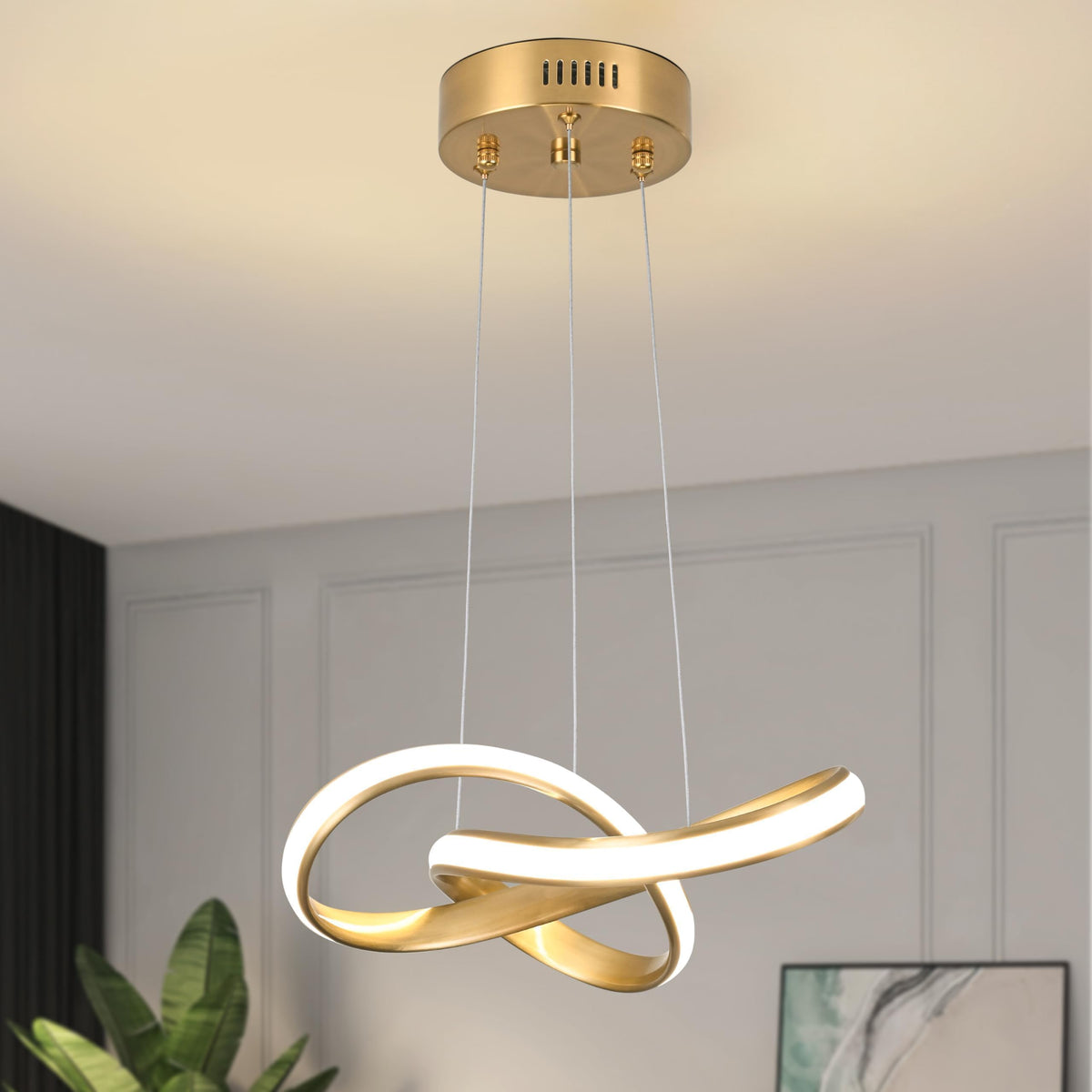 Modern LED Chandelier Contemporary Pendant Lighting Ring Light Fixture Gold with 4500K and 59in Height Adjustable Hanging Lamp for Kitchen Island Hallway Foyer Closet Corridor (Gold / 12 Inch)