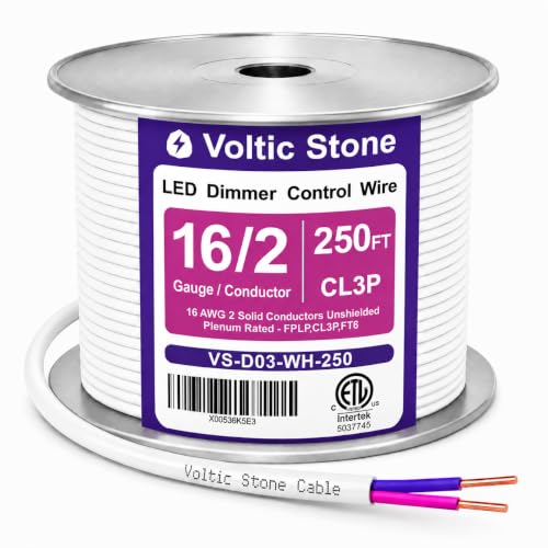 16/2 0-10V Dimming Dimmer LED Switch Wire, Full-Size 16 AWG Solid Bare Copper Control Cable, ETL Listed CL3P Plenum Rated Flame-Retardant, Pink & Purple, for 0–30V Low Voltage System (250 FT)