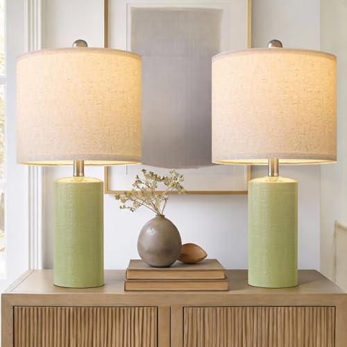 Small Table Lamps Set of 2 for Living Room 20.25" Green Lamps Bedside Lamps (Light Green)