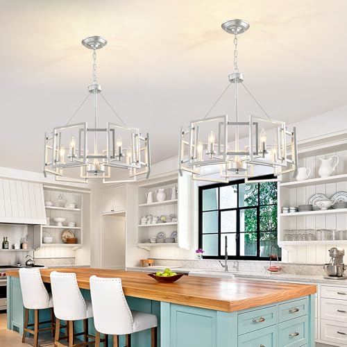 Modern Chandelier Chrome Geometric Pendant Lighting Fixture 5 (Silver)