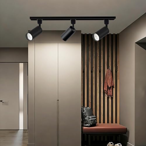 GU10 LED Track Lighting Kit H Type Plug in Dimmable White Spotlights (Black 3CCT / 12 Head Big Kit)