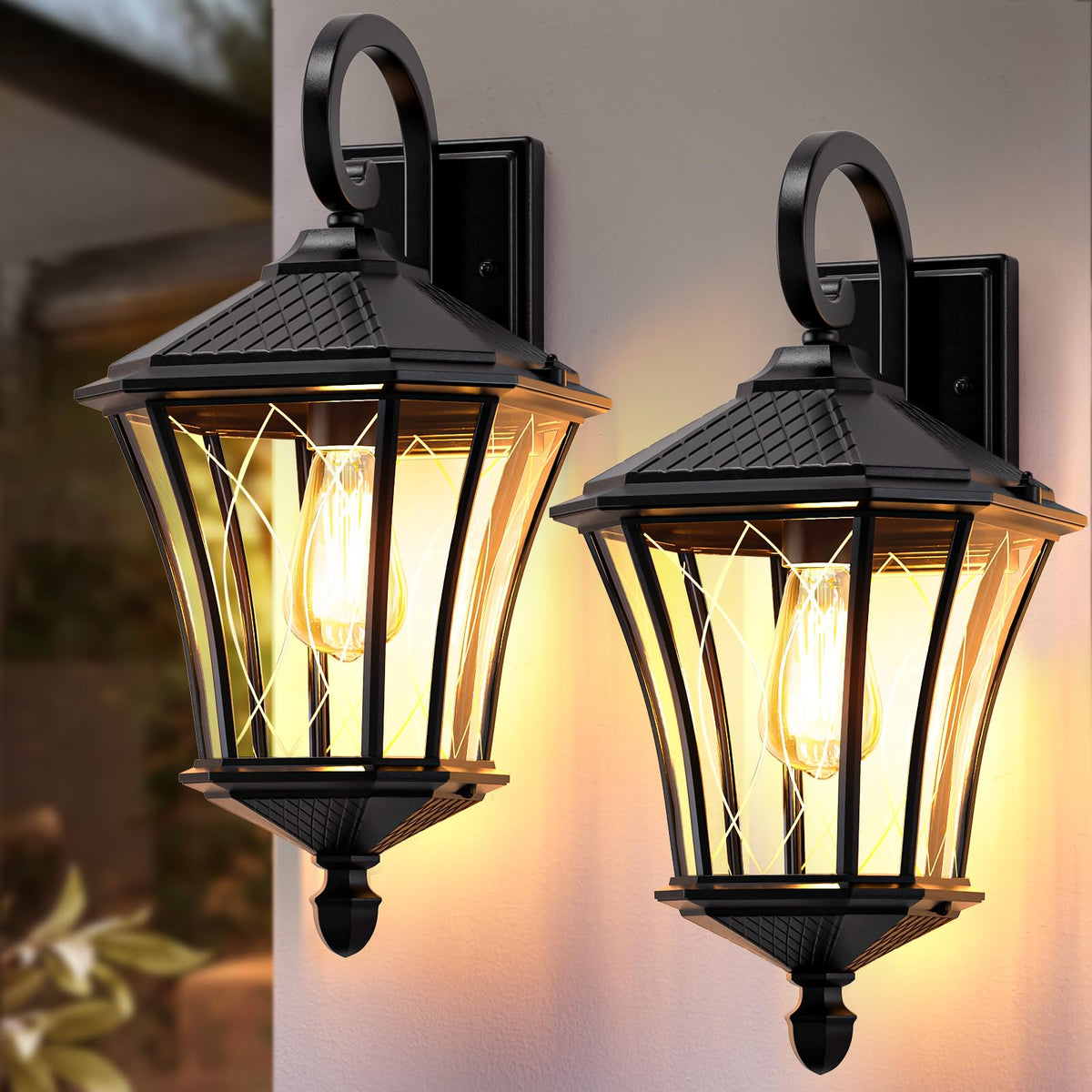 19" Large Outdoor Wall Lights (Black / 19inch-No Sensor-2Packs)