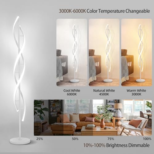 40W Modern Floor Lamp with Remote 60 inch Dimmable Floor Lamp for Bedroom Standing Lamp LED Floor Lamps for Living Room Dining Rooms Home Offices Lighting (White)