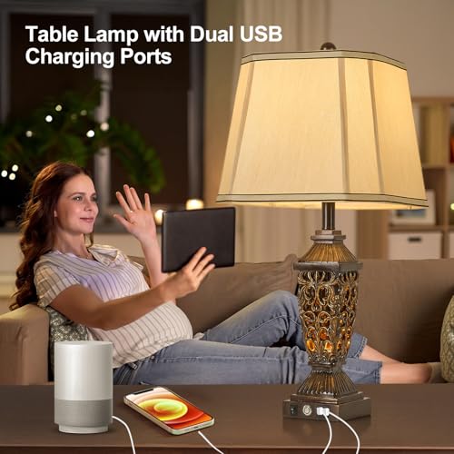 27.5“ Farmhouses Table Lamp with USB & USB (Brown-5 / Large)