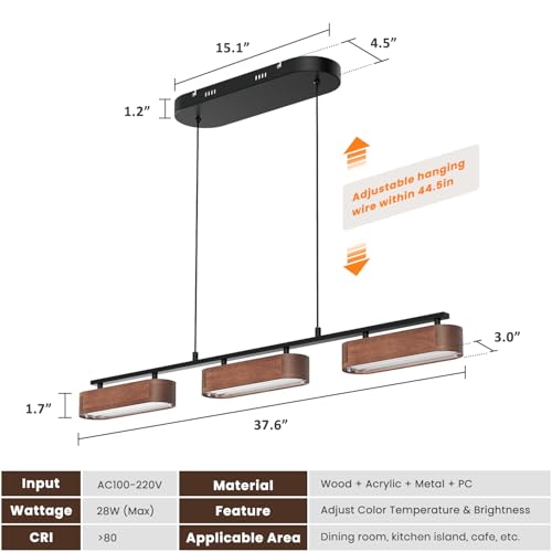 37.6" Kitchen Island Lights (37.6 in - Large Plate / Walnut)