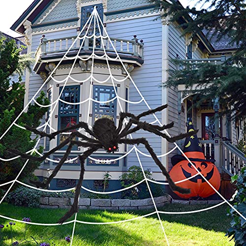 200" Halloween Decorations Spider Web Outdoor +59" Giant Spider Décor (Black)