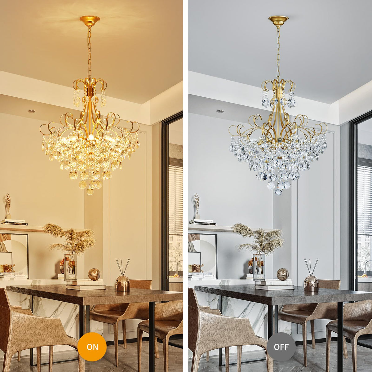 Crystal Chandelier (Gold / 28" High 23" Wide)