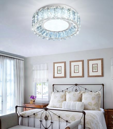 12 Inch Dimmable Crystal Chandelier Modern LED Flush Mount Ceiling Light Fixtures for Bedroom Hallway Staircase Silver (12" Silver)