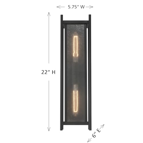5-3805-BK Jacobs Mid-Century Modern Clear Mica Glass Outdoor Wall Lantern, 2-Light 120 Total Watts, 22" H x 6" W, Matte Black (22" Height / Matte Black)