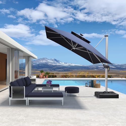 Patio Umbrella 10' X 13' Double Top Solar LED Light (Navy Blue / 10' X 13')