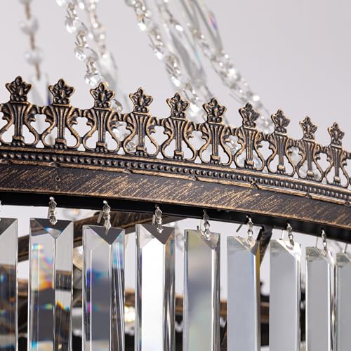 French Empire Vintage Crystal Staircase Chandelier (D28"H48"- Antique Bronze)
