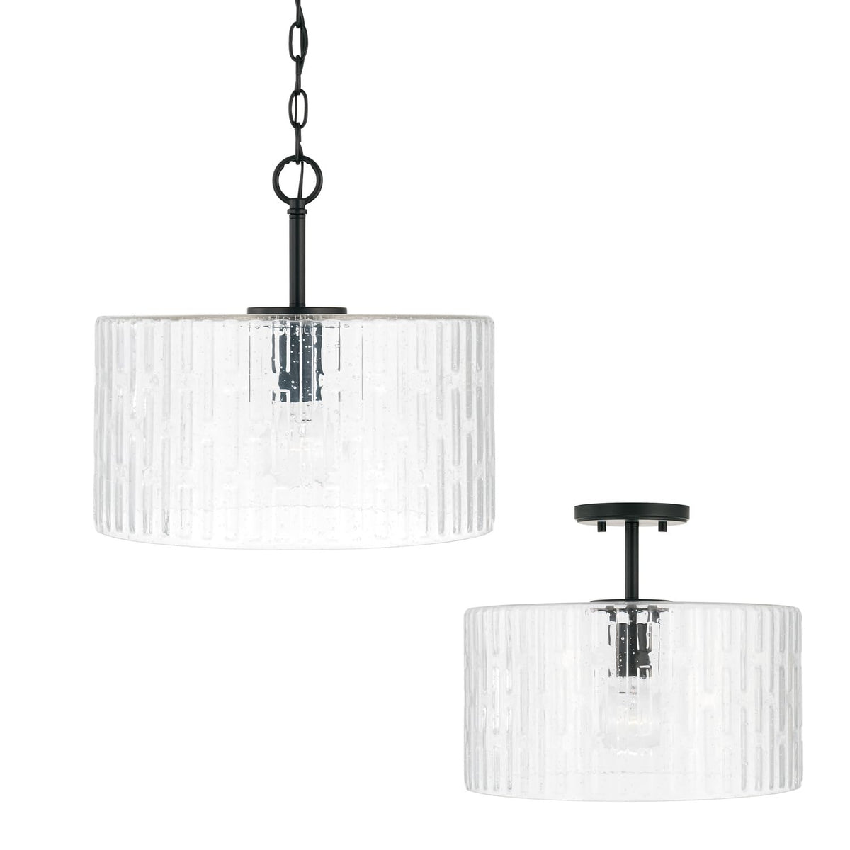 Capital Lighting 241311MB Emerson Embossed Seeded Glass Convertible Pendant (Matte Black)