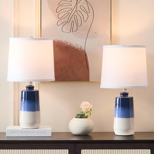 20.5" Ceramic Blue Lamps for Nightstand Set of 2 (Navy Blue-S)