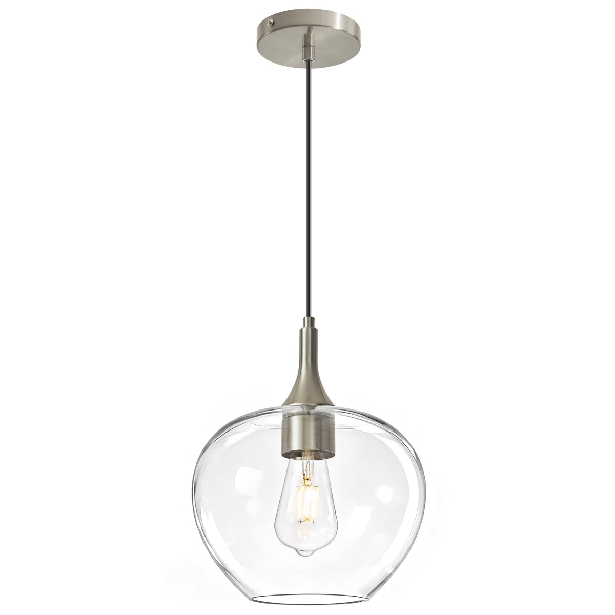 9.45in Nickel Pendant Lights Kitchen Island with Clear Glass Shade 1Pack (Nickel-Clear Glass)