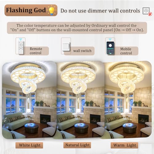 20" Modern Crystal Chandeliers for Living Room Gold Ceiling Chandelier LED Crystal Ceiling Light Flush Mount Chandelier for Bedroom Dining Room Entryway (Gold / W:20inches)