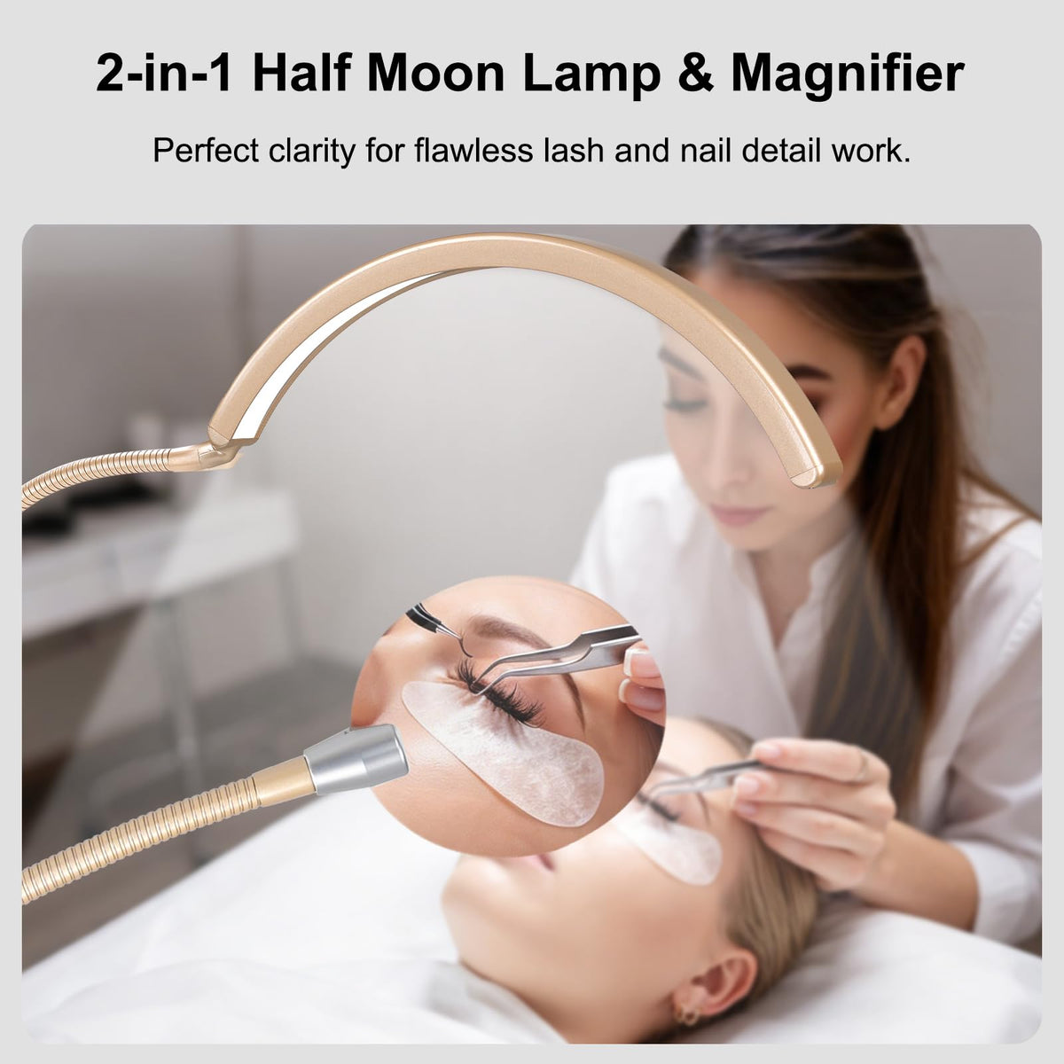Half Moon Desk Lash Light with 4X Magnifier (Gold)