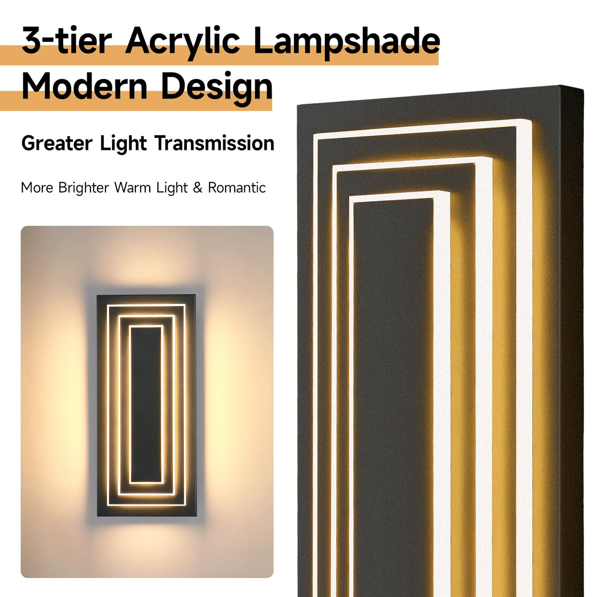 Outdoor Wall Lights (Black 3-Tier Modern Design / 15.7 Inches（40 cm）)