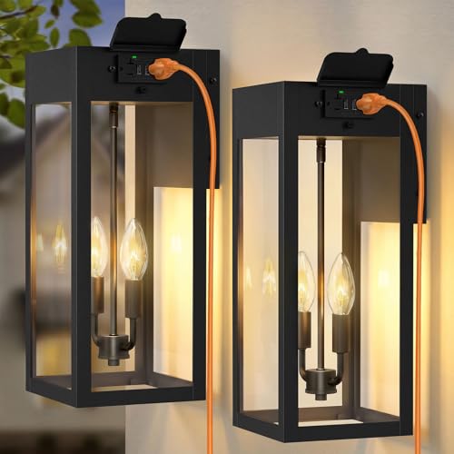 2 Pack 17.87" Porch Lights with GFCI Outlet (2pack 17.87" Black(With outlet) / No Sensor, Large)
