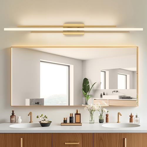 55" Long Vanity Light Gold Bathroom Wall Light Fixtures Long Vanity Lights Over Mirror Lighting Lamps Dimmable Bathroom Wall Mount Lighting Over Vanity Mirror (55 Inches:Gold)