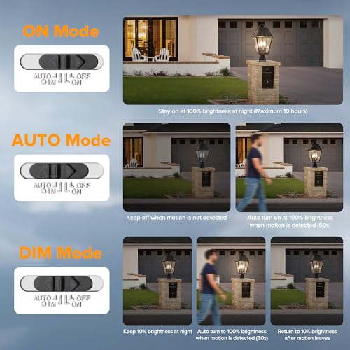 Outdoor Solar Lamp Post Light with Motion Sensor and Base 2 Pack