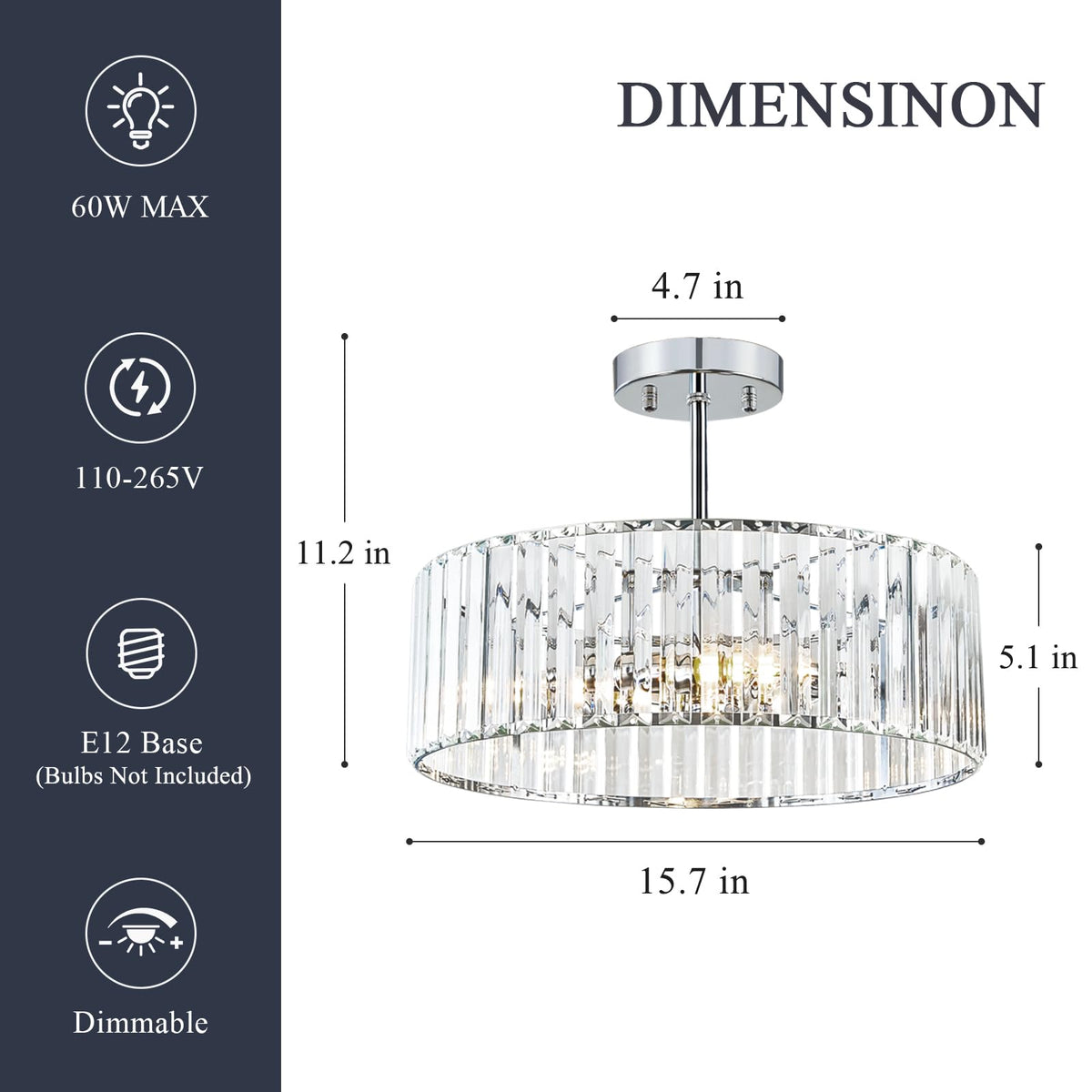 Crystal Chrome Ceiling Light (Chrome / 15.7 Inch)